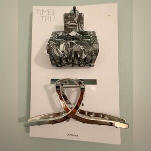 Gray Marbled Acrylic Claw & Silver Metal Twist Clip Set